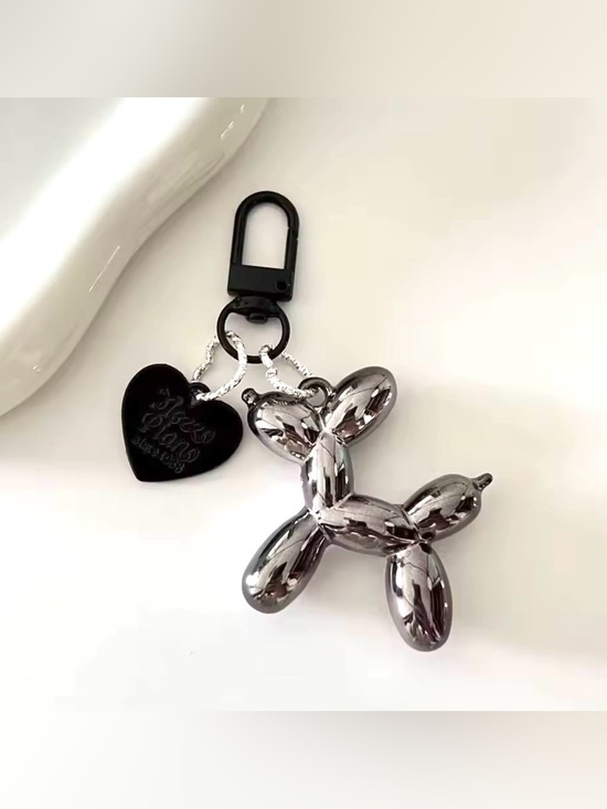 Accessories - Silver Balloon Dog Keychain Charm with Black Heart Tag